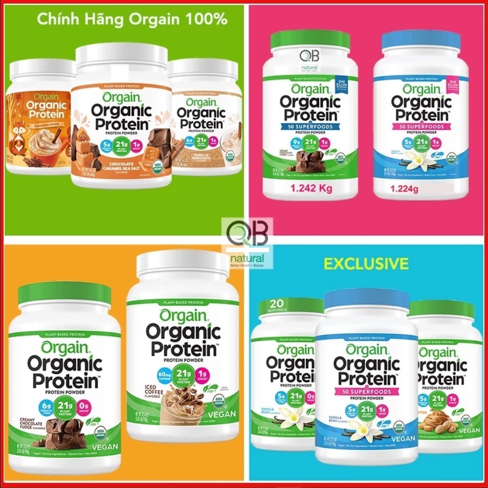 Bột Pha uống làm bánh Protein Organic Orgain bổ dưỡng, Pha với sữa, làm bánh nướng USDA