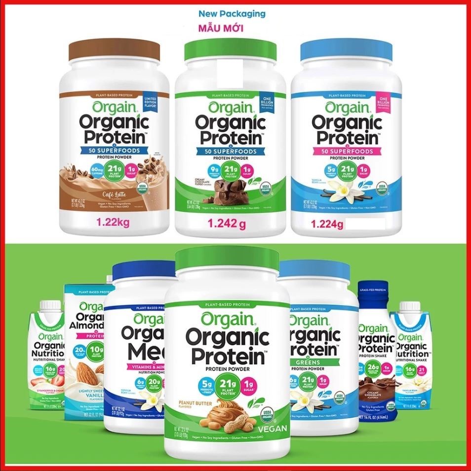 Orgain Protein organic Bột Đạm Làm Bánh Pha Sữa hữu cơ thực vật SuperFood, Vanilla Bean Vegan, Non GMO
