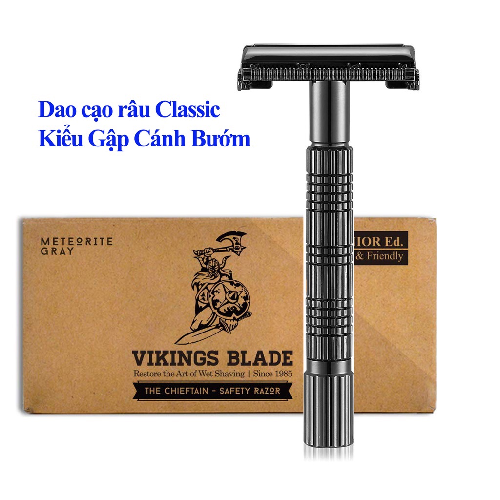 [ VIKINGS BLADE ] Dạo cạo râu - Thiết kế kiểu gập cánh bướm cổ điển, thép không gỉ, USA